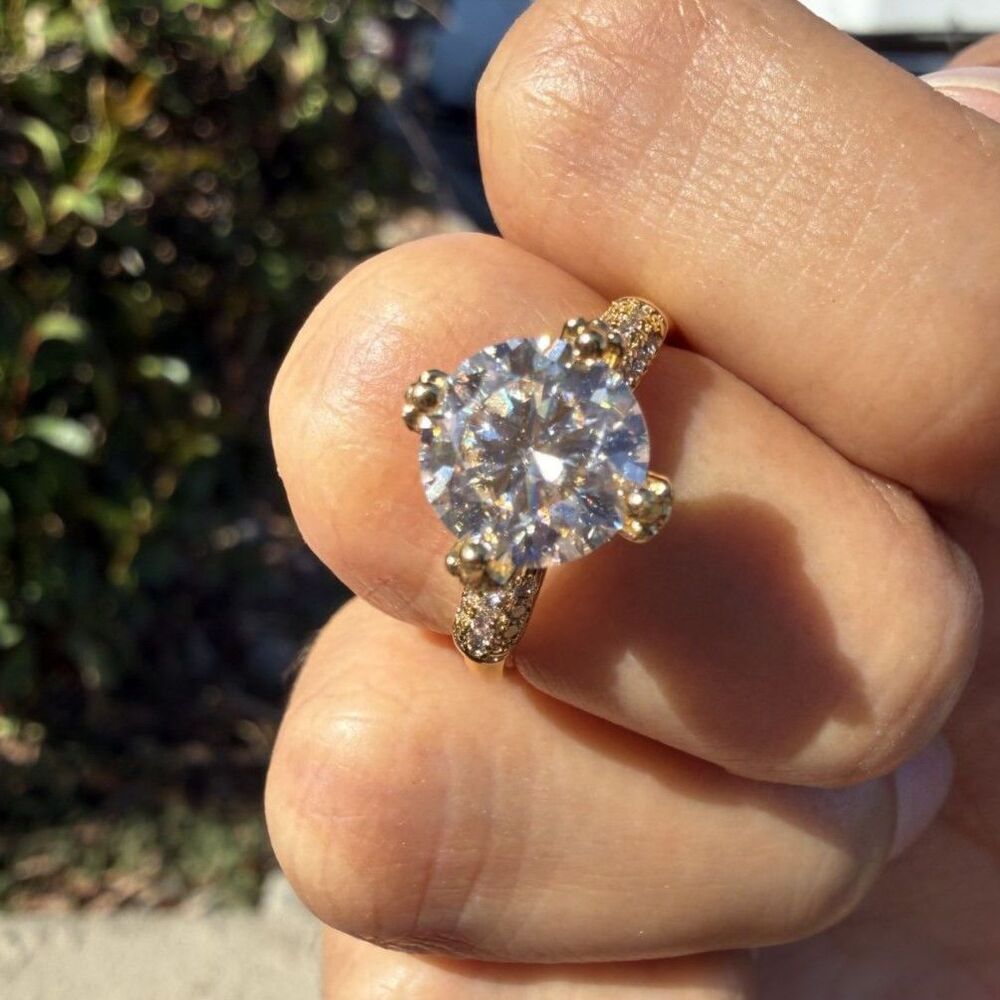 2 CT Round Moissanite Ring Size 5.5 -Rhodium Plated - Gold Tone GRA Certificate